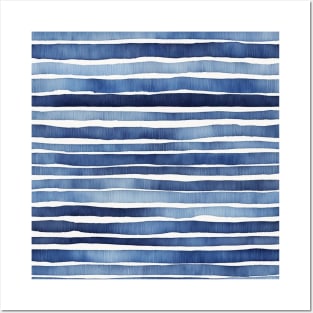 Indigo blue watercolor stripes Posters and Art